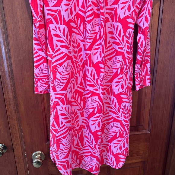 Coolibar Kitts Cover-up Shirt Dress UPF 50 in Pink/Red Leaves size S - Picture 10 of 11
